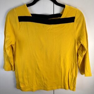 Ralph Lauren Petite Womens P/LgYellow Black Square Neck 3/4 Sleeve